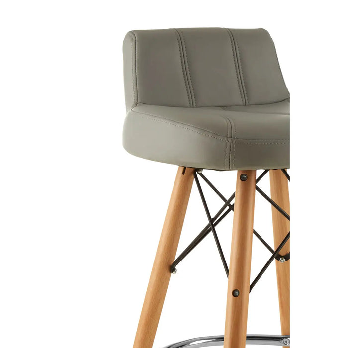 Grey Soft Faux Leather Effect Bar Stool with Beechwood and Chrome Legs