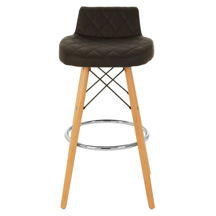 Quilted Black Soft Faux Leather Effect Bar Stool with Beechwood and Chrome Legs