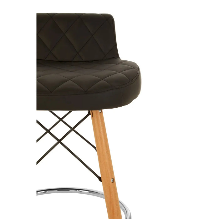 Quilted Black Soft Faux Leather Effect Bar Stool with Beechwood and Chrome Legs