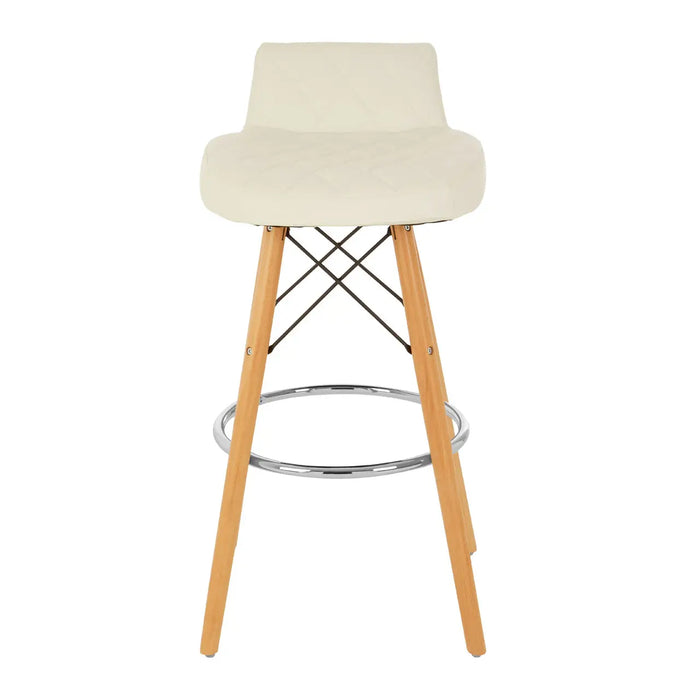 Quilted White Soft Faux Leather Effect Bar Stool with Beechwood and Chrome Legs