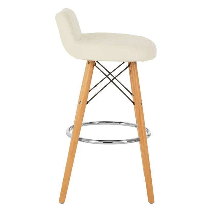 Quilted White Soft Faux Leather Effect Bar Stool with Beechwood and Chrome Legs