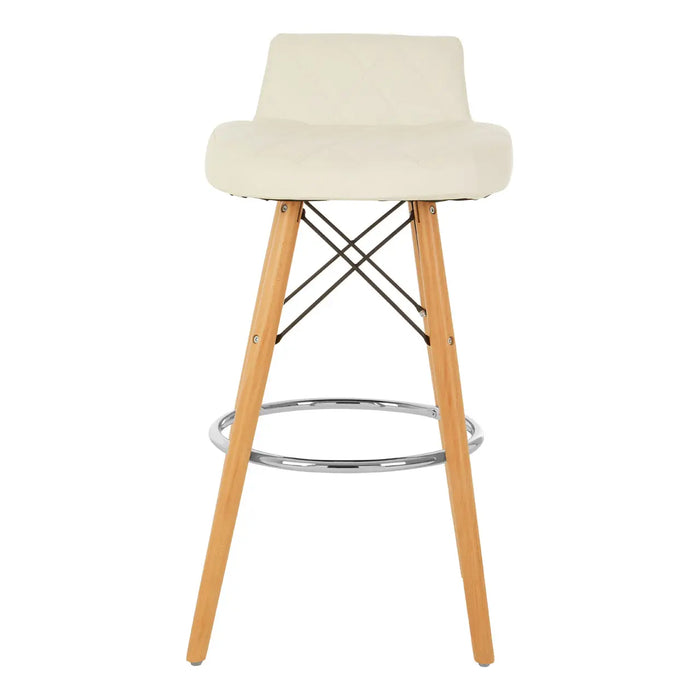 Quilted White Soft Faux Leather Effect Bar Stool with Beechwood and Chrome Legs