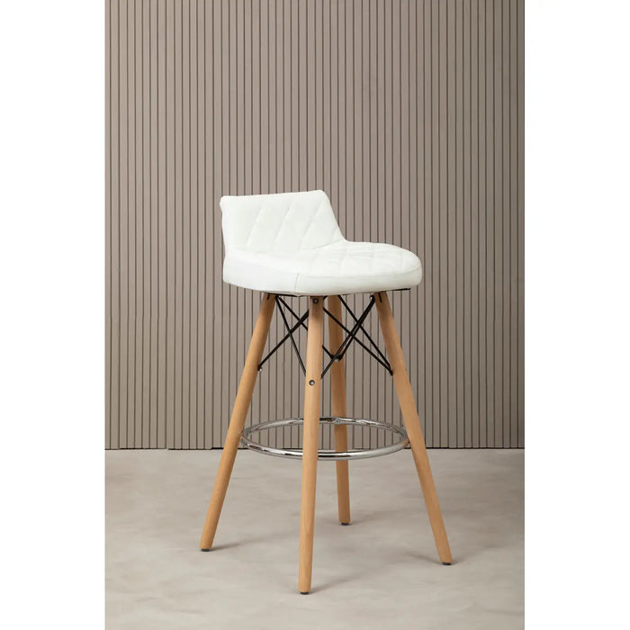 Quilted White Soft Faux Leather Effect Bar Stool with Beechwood and Chrome Legs