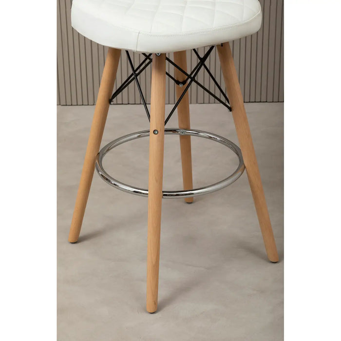 Quilted White Soft Faux Leather Effect Bar Stool with Beechwood and Chrome Legs