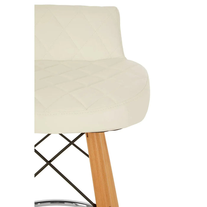 Quilted White Soft Faux Leather Effect Bar Stool with Beechwood and Chrome Legs