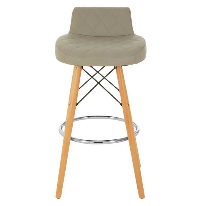 Quilted Grey Soft Faux Leather Effect Bar Stool with Beechwood and Chrome Legs