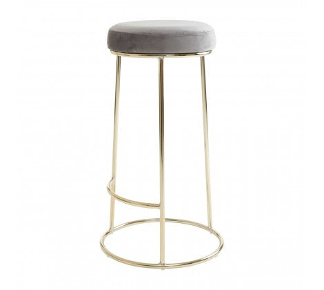 Manhattan Grey Velvet and Gold Tall Bar Stool - Modern Home Interiors