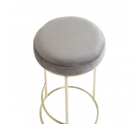 Manhattan Grey Velvet and Gold Tall Bar Stool - Modern Home Interiors