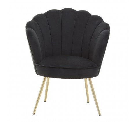 Ovala Black Velvet Scalloped Shell Chair - Modern Home Interiors