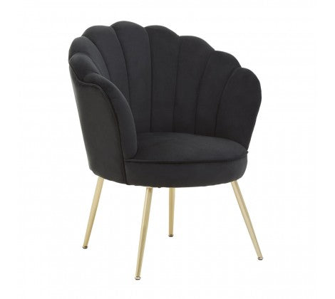 Ovala Black Velvet Scalloped Shell Chair - Modern Home Interiors