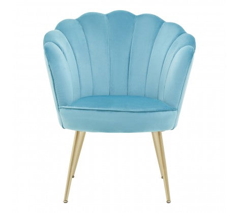 Ovala Aqua Blue Velvet Scalloped Shell Chair - Modern Home Interiors