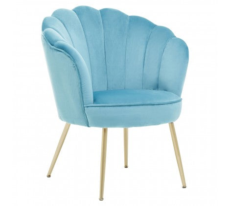 Ovala Aqua Blue Velvet Scalloped Shell Chair - Modern Home Interiors