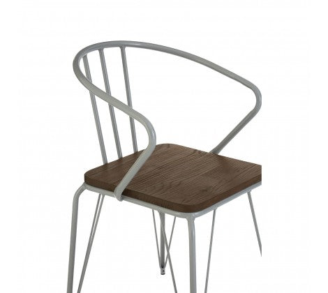 District Grey Metal And Elm Wood Arm Chair - Modern Home Interiors