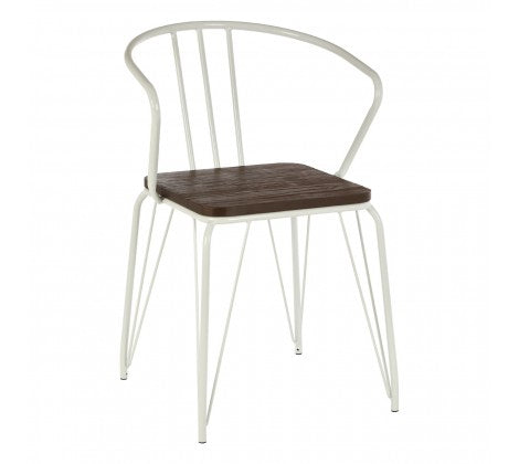 District White Metal And Elm Wood Arm Chair - Modern Home Interiors