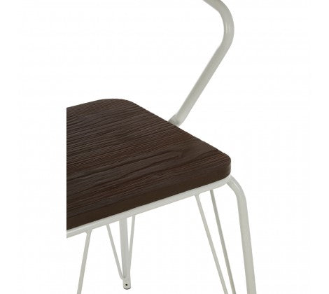 District White Metal And Elm Wood Arm Chair - Modern Home Interiors