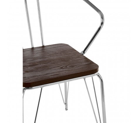 District Chrome Metal And Elm Wood Arm Chair - Modern Home Interiors