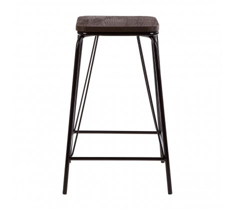 District Black Metal And Elm Wood Stool - Modern Home Interiors