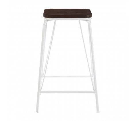 District White Metal And Elm Wood Stool - Modern Home Interiors