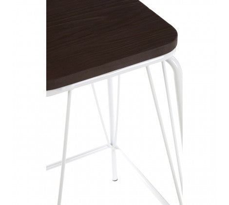 District White Metal And Elm Wood Stool - Modern Home Interiors