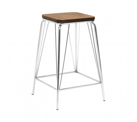 District Chrome Metal And Elm Wood Stool - Modern Home Interiors