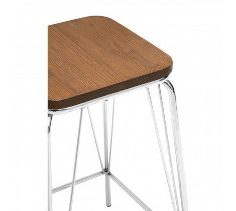 District Chrome Metal And Elm Wood Stool - Modern Home Interiors