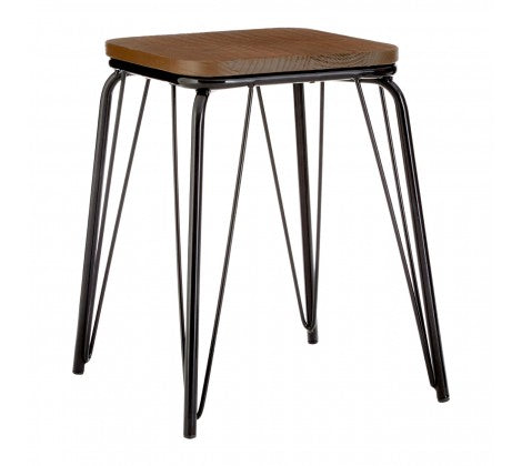 District Black Metal / Elm Small Wood Stool - Modern Home Interiors