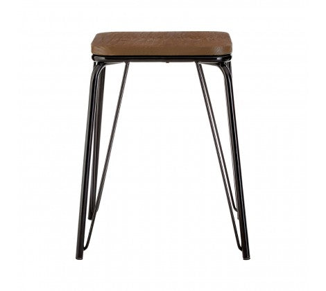 District Black Metal / Elm Small Wood Stool - Modern Home Interiors