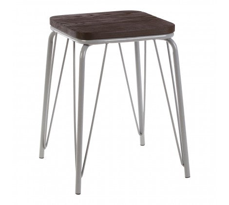 District Grey Metal / Elm Small Wood Stool - Modern Home Interiors