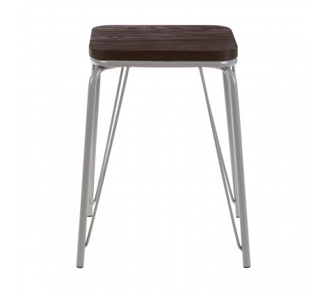 District Grey Metal / Elm Small Wood Stool - Modern Home Interiors