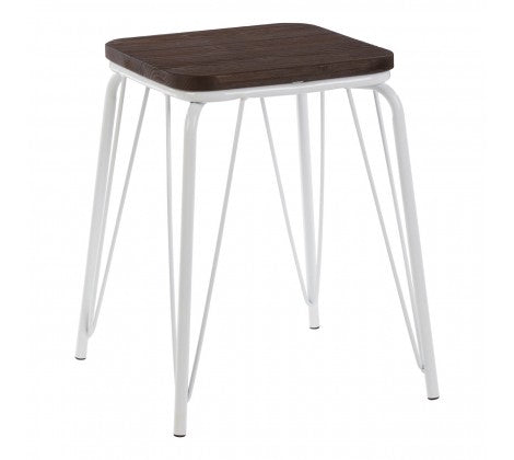 District White Metal / Elm Small Wood Stool - Modern Home Interiors