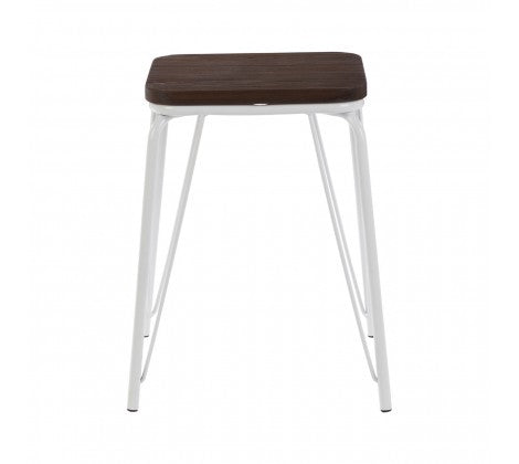 District White Metal / Elm Small Wood Stool - Modern Home Interiors