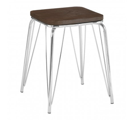 District Chrome Metal / Elm Small Wood Stool - Modern Home Interiors