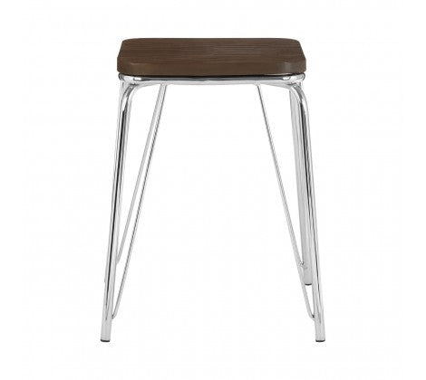 District Chrome Metal / Elm Small Wood Stool - Modern Home Interiors