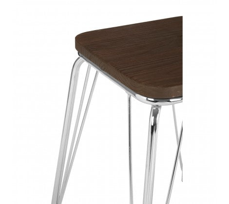 District Chrome Metal / Elm Small Wood Stool - Modern Home Interiors