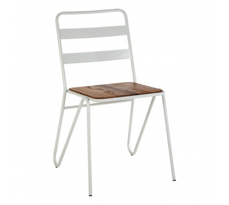 District White Metal And Elm Wood Chair - Modern Home Interiors