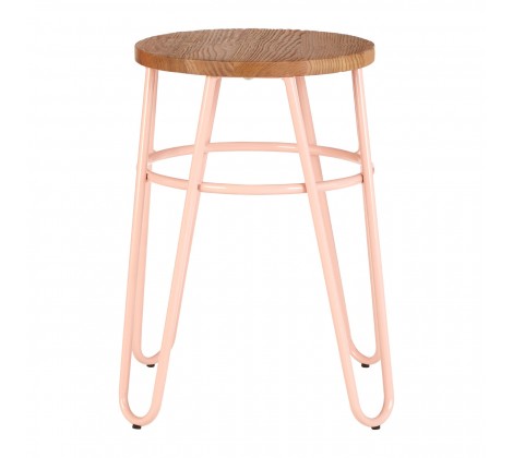 District Pink Metal & Elm Wood Hairpin Stool - Modern Home Interiors