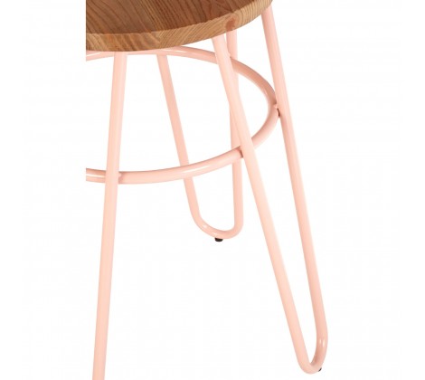 District Pink Metal & Elm Wood Hairpin Stool - Modern Home Interiors