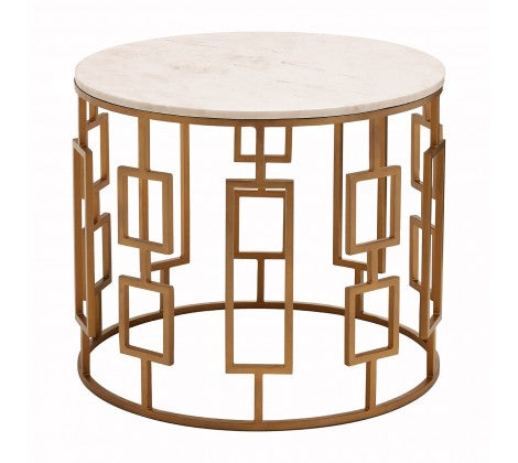 Shalimar Round White Marble Top Side Table with Gold Base - Modern Home Interiors