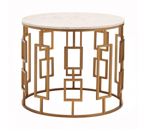 Shalimar Round White Marble Top Side Table with Gold Base - Modern Home Interiors