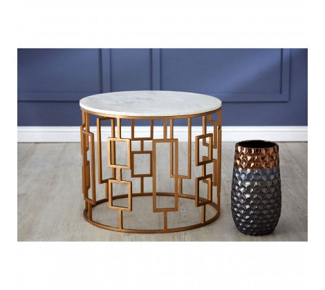 Shalimar Round White Marble Top Side Table with Gold Base - Modern Home Interiors