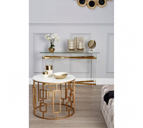 Shalimar Round White Marble Top Side Table with Gold Base - Modern Home Interiors