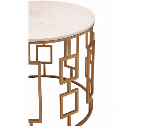 Shalimar Round White Marble Top Side Table with Gold Base - Modern Home Interiors