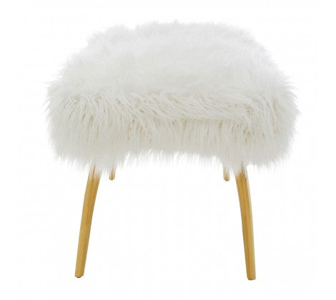 Clarence Natural Fur Effect Bench - White and Gold - Modern Home Interiors