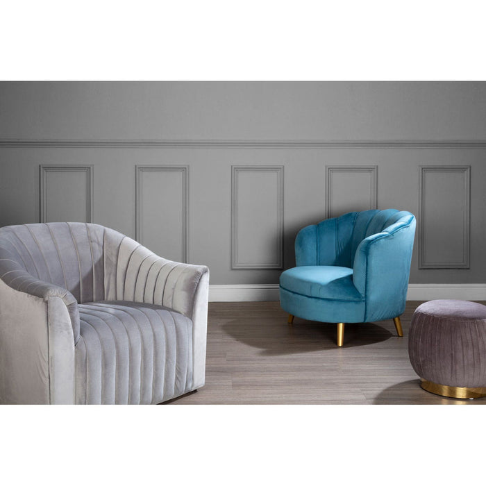 Orlina Blue Velvet Chair with Gold Wood Legs - Modern Home Interiors