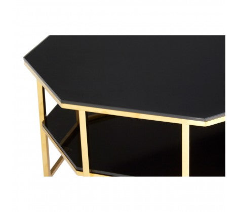 Arezzo Black Tempered Glass and Gold Coffee Table - Modern Home Interiors