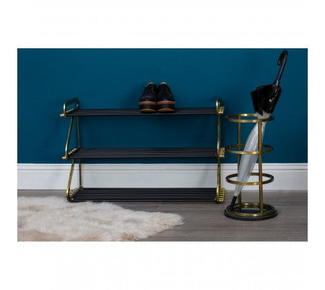 Hawkes Premium Black and Gold 3 Tier Shoe Rack - Modern Home Interiors