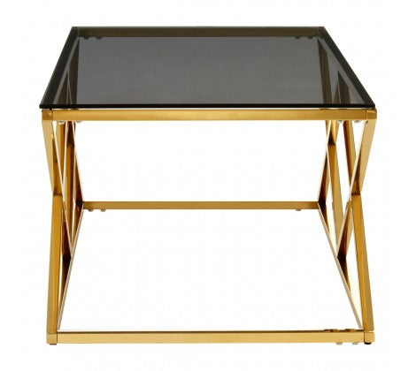 Allure Inverted Prism Base Gold Coffee Table with Black Tempered Glass Top - Modern Home Interiors