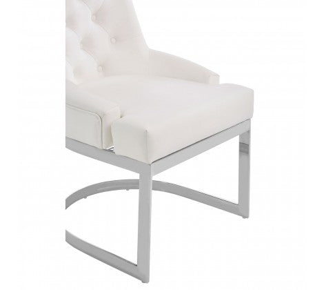 Azalea Ivory and Silver Luxe Faux Leather Dining Chair - Modern Home Interiors