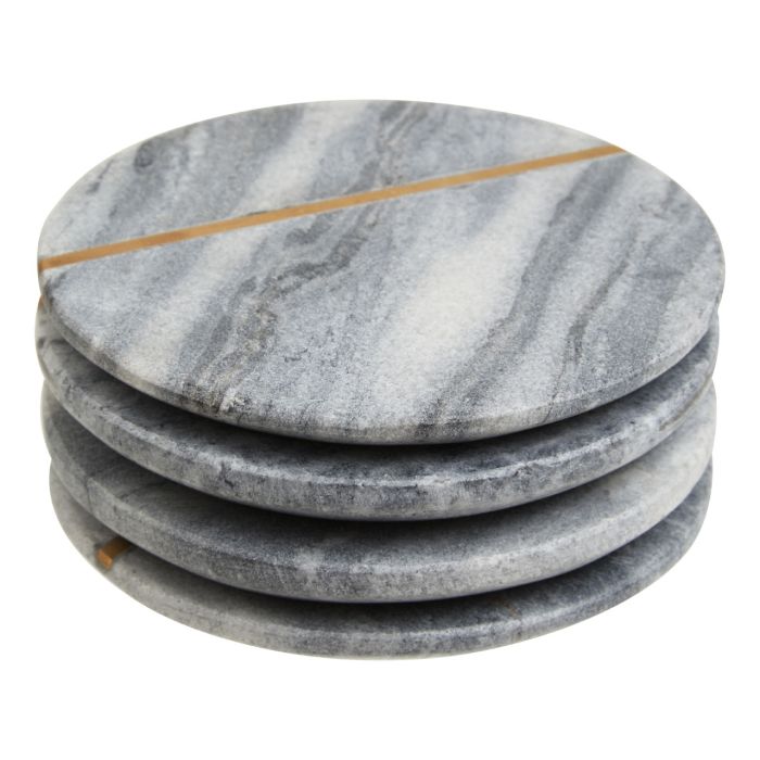 Grey Marble Round Coasters with Gold Toned Accent - Set of 4