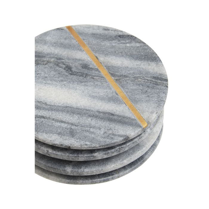 Grey Marble Round Coasters with Gold Toned Accent - Set of 4